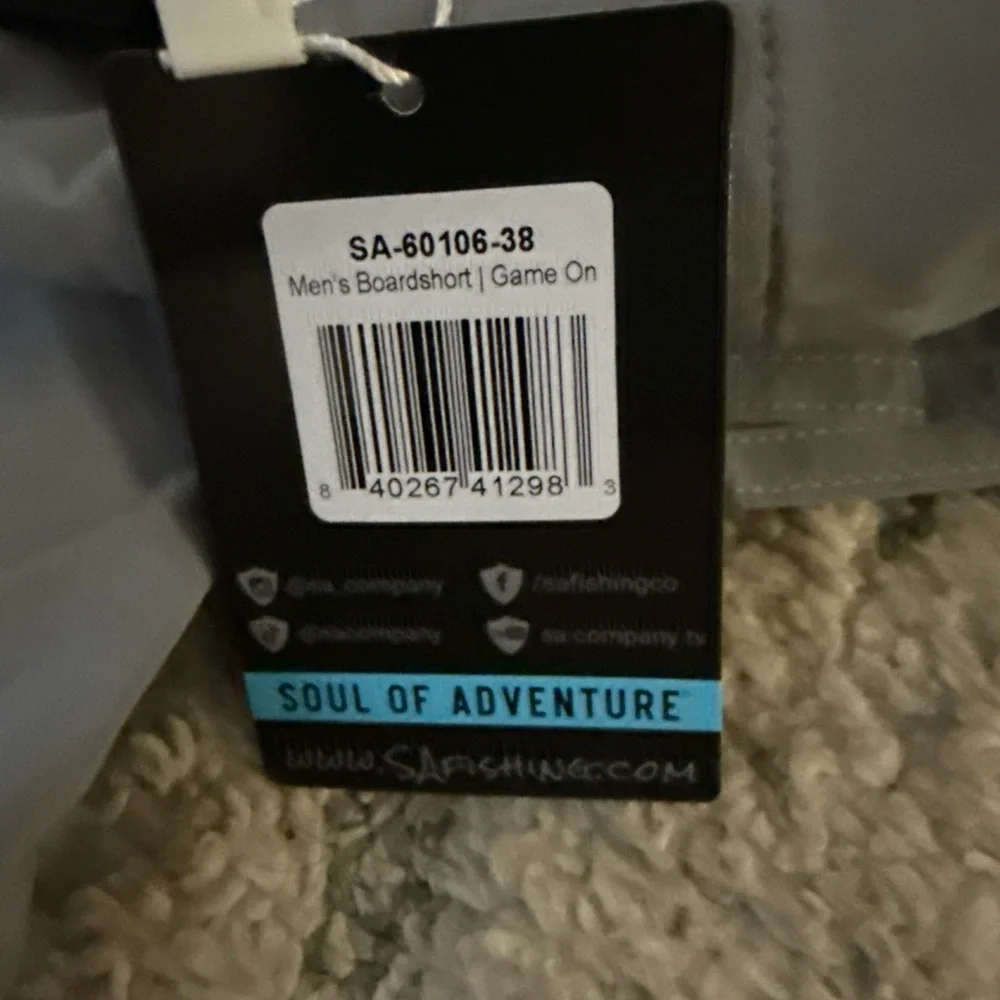 SA Fishing Men's Board Shorts Gray With Black Waist -‎ Soul Of Adventure Sz 38